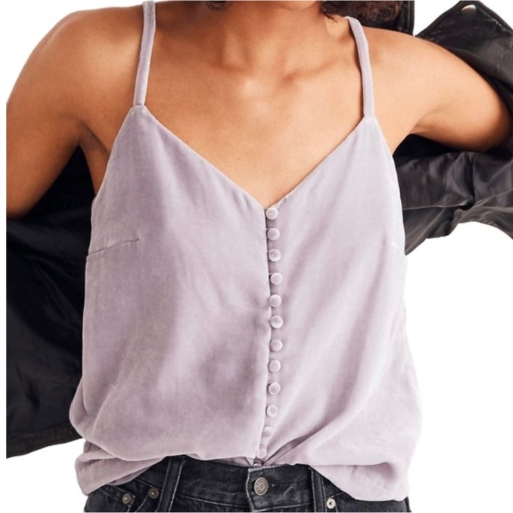 madewell velvet button down cami in dusty pool lilac